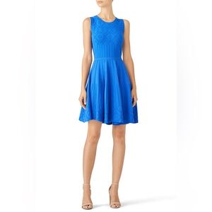 Milly Blue Pleated Fit and Flare Mini Dress Jacquard Knit Circle